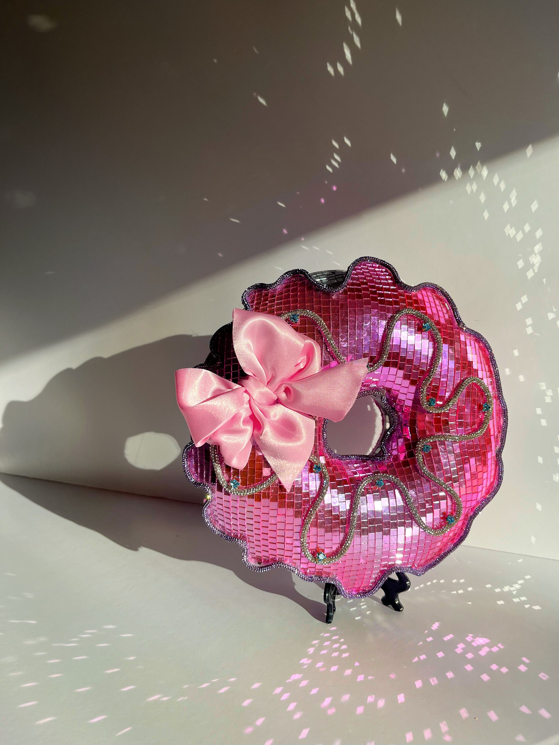 Pink disco donut with satin bow. Town Girl Disco