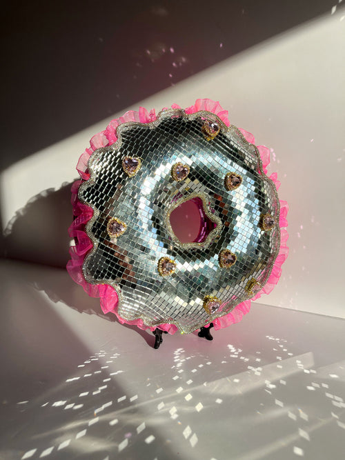 Silver and pink disco ball donut. Town Girl Disco