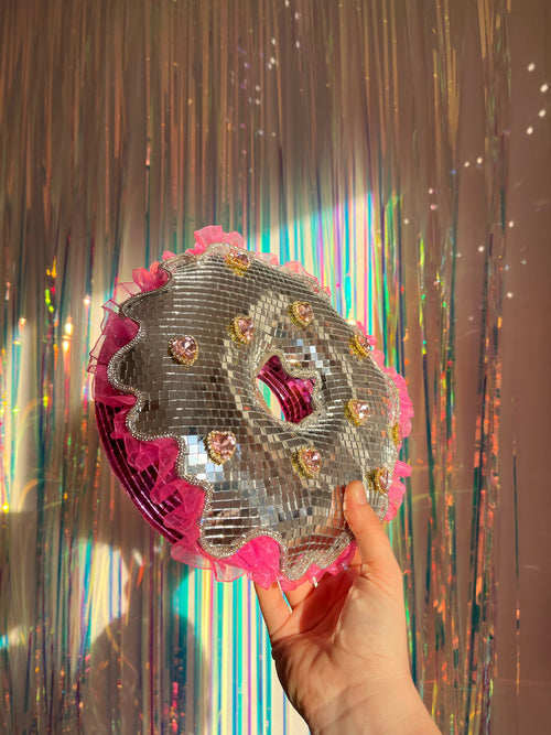 Silver and pink disco ball donut. Town Girl Disco