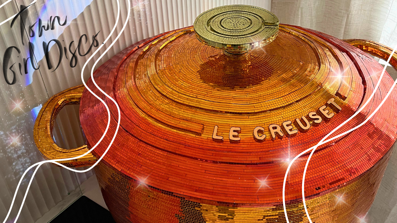 Disco Ball  Le Creuset Pot Sculpture. Town Girl Disco. Disco Ball Artist London.