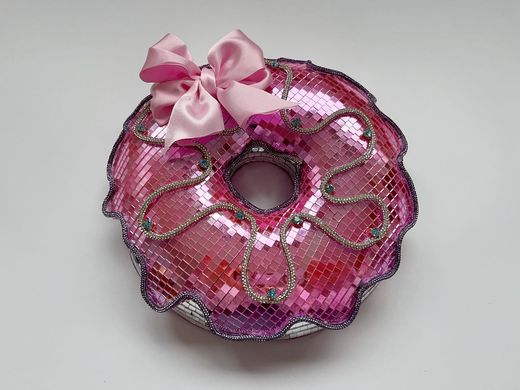 Pink disco donut with satin bow. Town Girl Disco